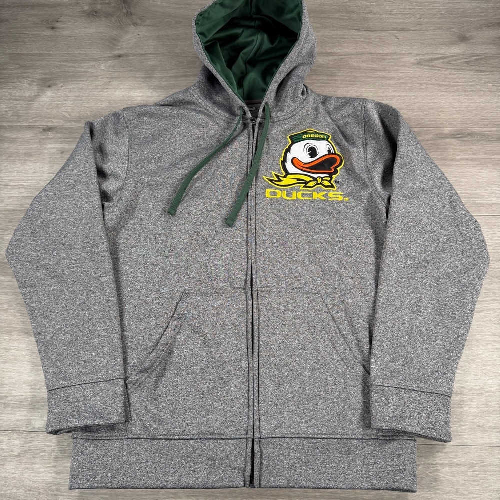 Champion Oregon Ducks Full Zip Hoodie Jacket Sweatshirt Gray Medium